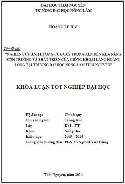 nghien cuu anh huong cua cay trong xen den kha nang sinh truong va phat trien cua giong khoai lang hoang long tai truong dai hoc nong lam thai nguyen