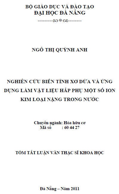 nghien cuu bien tinh xo dua va ung dung lam vat lieu hap phu mot so ion kim loai nang trong nuoc