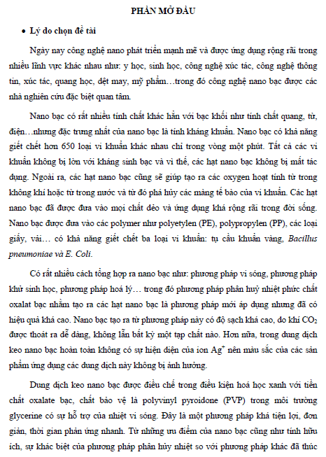 nghien cuu che tao vat lieu nano bac trong moi truong glycerin va san pham ung dung