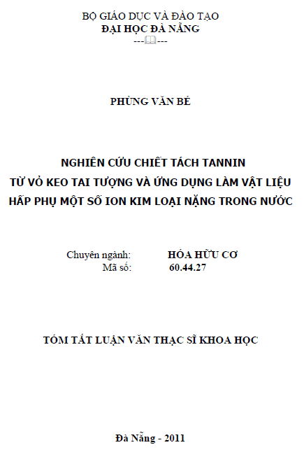 nghien cuu chiet tach tannin tu vo keo tai tuong va ung dung lam vat lieu hap phu mot so ion kim loai nang trong nuoc