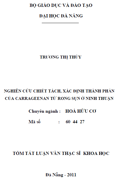 nghien cuu chiet tach xac dinh thanh phan cua carrageenan tu rong sun o ninh thuan