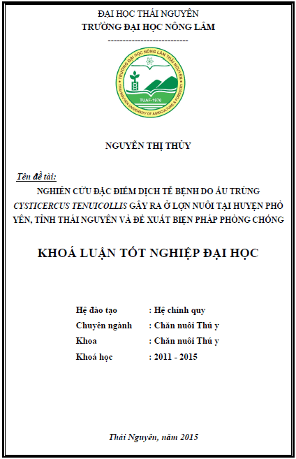 nghien cuu dac diem dich te benh do au trung cysticercus tenuicollis gay ra o lon nuoi tai huyen pho yen tinh thai nguyen va de xuat bien phap phong chong