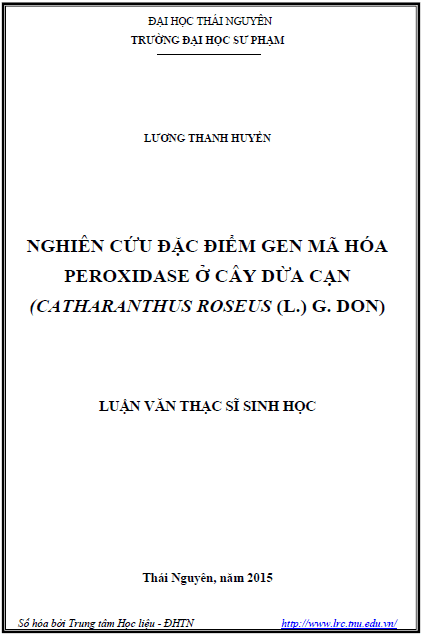 nghien cuu dac diem gen ma hoa peroxidase o cay dua can catharanthus roseus l g don