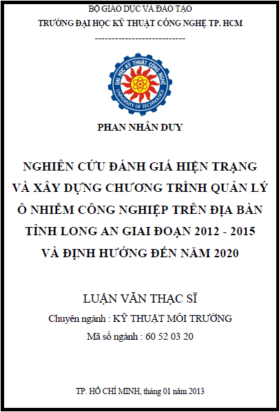 nghien cuu danh gia hien trang va xay dung chuong trinh quan ly o nhiem cong nghiep tren dia ban tinh long an giai doan 2012 2015 va dinh huong den nam 2020