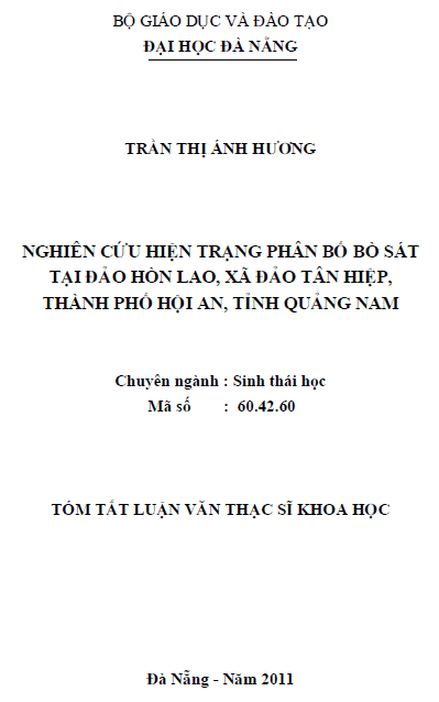 nghien cuu hien trang phan bo bo sat tai dao hon lao xa dao tan hiep thanh pho hoi an tinh quang nam