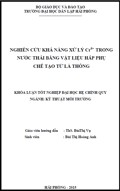 Nghiên cứu khả năng xử lý Cr6+ trong nước bằng thải của vật liệu hấp phụ chế tạo từ lá thông 1 nghien cuu kha nang xu ly cr6 trong nuoc bang thai cua vat lieu hap phu che tao tu la thong