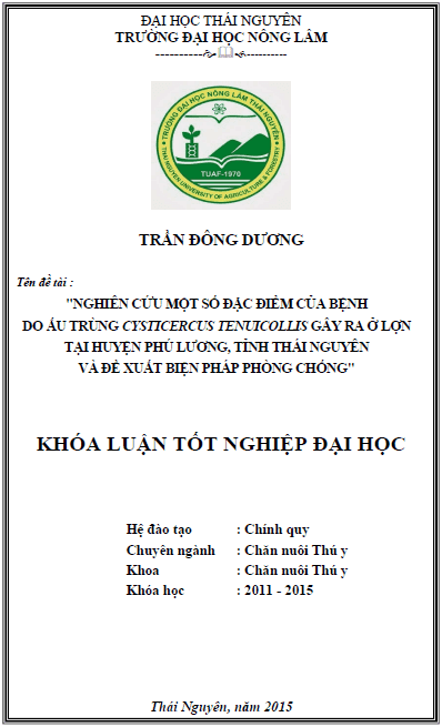 nghien cuu mot so dac diem cua benh do au trung cysticercus tenuicollis gay ra o lon tai huyen phu luong tinh thai nguyen va de xuat bien phap phong chong