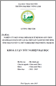 nghien cuu mot so dac diem dich te benh do giun tron oesophagostomum spp gay ra tren lon tai huyen phu binh tinh thai nguyen va thu nghiem bien phap phong tri benh