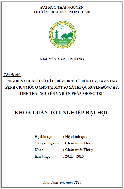 nghien cuu mot so dac diem dich te benh ly lam sang benh giun moc o cho tai mot so xa thuoc huyen dong hy tinh thai nguyen va bien phap phong tri