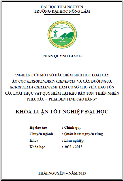 nghien cuu mot so dac diem sinh hoc loai cay ao coc va cay duoi ngua de lam co so cho viec bao ton cac loai thuc vat quy hiem tai khu bao ton thien nhien phia oac phia den tinh cao bang