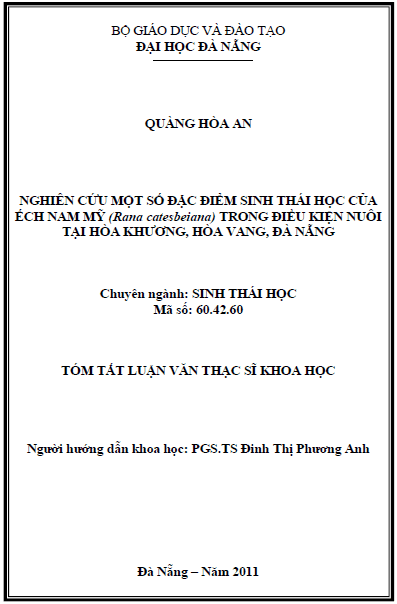 nghien cuu mot so dac diem sinh thai hoc cua ech nam my rana catesbeiana trong dieu kien nuoi tai hoa khuong hoa vang da nang