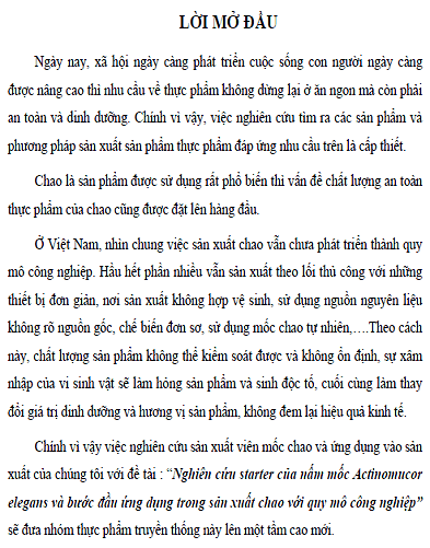 nghien cuu starter cua nam moc actinomucor elegans va buoc dau ung dung trong san xuat chao voi quy mo cong nghiep