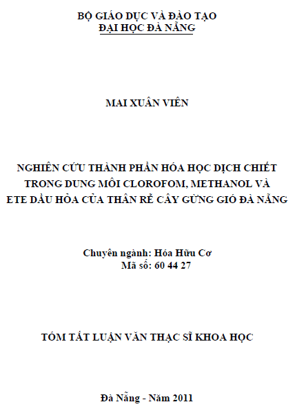 nghien cuu thanh phan hoa hoc dich chiet trong dung moi clorofom methanol va ete dau hoa cua than re cay gung gio da nang