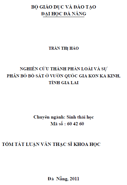 nghien cuu thanh phan loai va su phan bo bo sat o vuon quoc gia kon ka kinh tinh gia lai