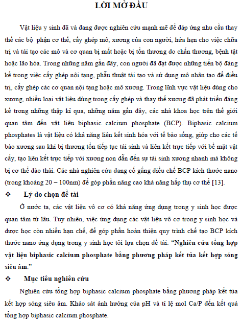 nghien cuu tong hop vat lieu biphasic calcium phosphate bang phuong phap ket tua ket hop song sieu am