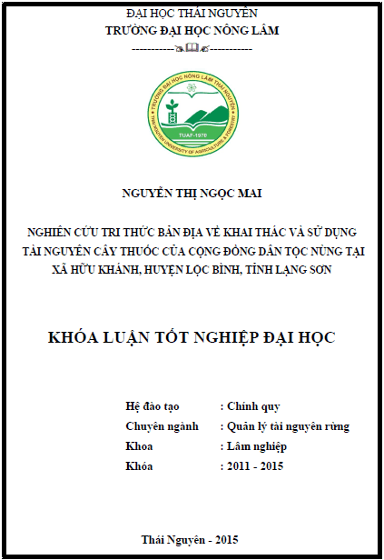 nghien cuu tri thuc ban dia ve khai thac va su dung tai nguyen cay thuoc cua cac cong dong dan toc nung tai xa huu khanh huyen loc binh tinh lang son