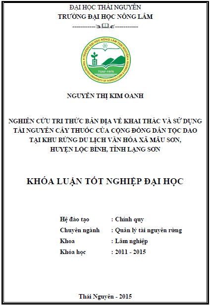 nghien cuu tri thuc ban dia ve khai thac va su dung tai nguyen cay thuoc cua cong dong dan toc dao tai khu rung du lich van hoa xa mau son huyen loc binh tinh lang son