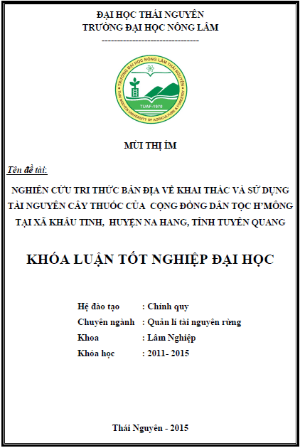 nghien cuu tri thuc ban dia ve khai thac va su dung tai nguyen cay thuoc cua cong dong dan toc h mong tai xa khau tinh huyen na hang tinh tuyen quang