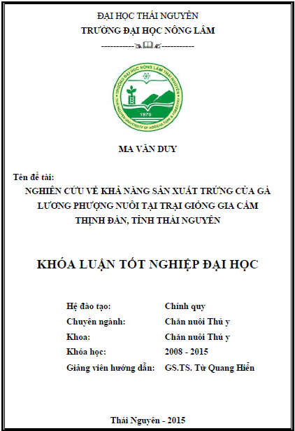 nghien cuu ve kha nang san xuat trung cua ga luong phuong nuoi tai trai giong gia cam thinh dan tinh thai nguyen