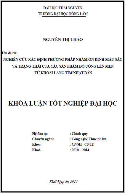 nghien cuu xac dinh phuong phap nham on dinh mau sac va trang thai cua cac san pham do uong len men tu khoai lang tim nhat ban