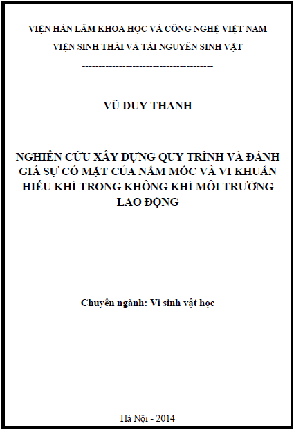 nghien cuu xay dung quy trinh va danh gia su co mat cua nam moc va vi khuan hieu khi trong khong khi moi truong lao dong