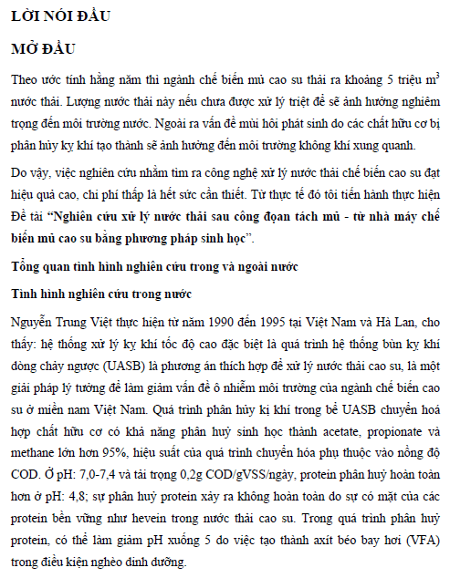 Nghiên cứu xử lý nước thải sau công đoạn tách mủ từ nhà máy chế biến mủ cao su bằng phương pháp sinh học 1 nghien cuu xu ly nuoc thai sau cong doan tach mu tu nha may che bien mu cao su bang phuong phap sinh hoc