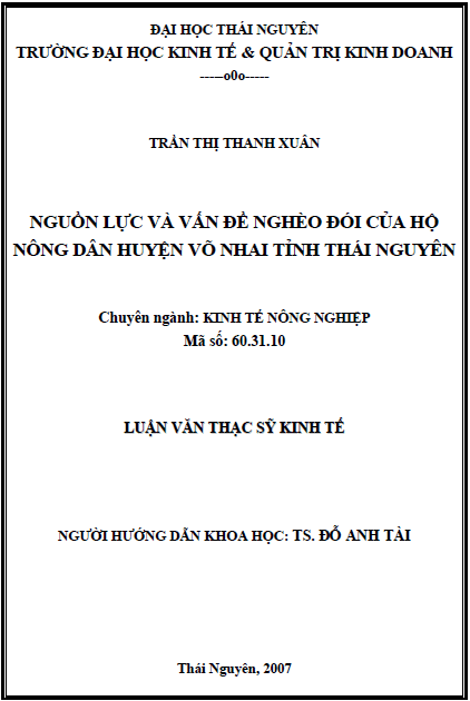 nguon luc va van de ngheo doi cua ho nong dan huyen vo nhai tinh thai nguyen