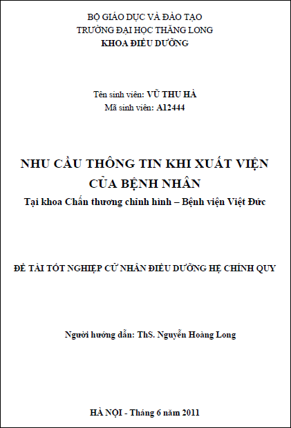 nhu cau thong tin khi xuat vien cua benh nhan tai khoa chan thuong chinh hinh benh vien viet duc
