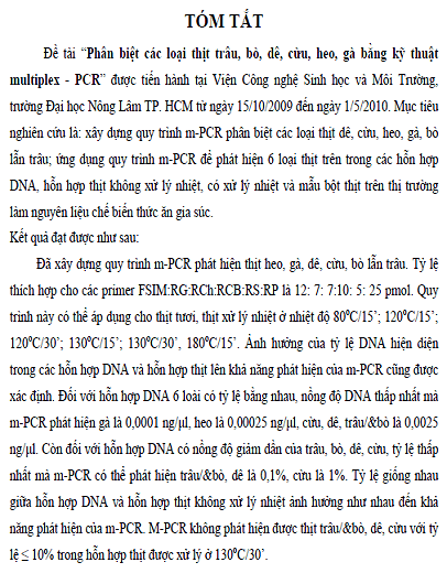 phan biet cac loai thit heo ga trau bo de cuu bang ky thuat multiplex pcr