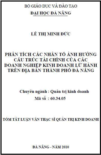 phan tich cac nhan to anh huong cau truc tai chinh cua cac doanh nghiep kinh doanh lu hanh tren dia ban thanh pho da nang