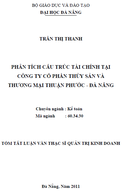 phan tich cau truc tai chinh tai cong ty co phan thuy san va thuong mai thuan phuoc da nang
