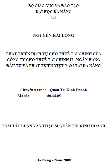 phat trien dich vu cho thue tai chinh cua cong ty cho thue tai chinh ii ngan hang dau tu va phat trien viet nam tai da nang
