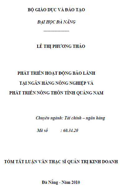 phat trien hoat dong bao lanh tai ngan hang nong nghiep va phat trien nong thon tinh quang nam