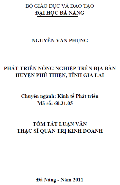 phat trien nong nghiep tren dia ban huyen phu thien tinh gia lai