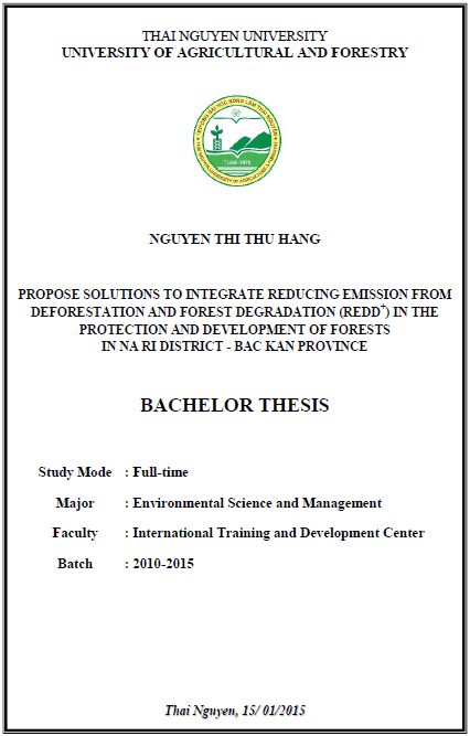 propose solutions to integrate reducing emission from deforestation and forest degradation redd in the protection and development of forests in na ri district bac kan province 1