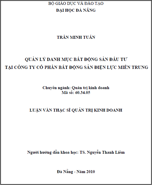 quan ly danh muc bat dong san dau tu tai cong ty co phan bat dong san dien luc mien trung