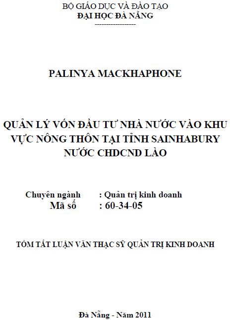 quan ly von dau tu nha nuoc vao khu vuc nong thon tai tinh sainhabury nuoc chdcnd lao
