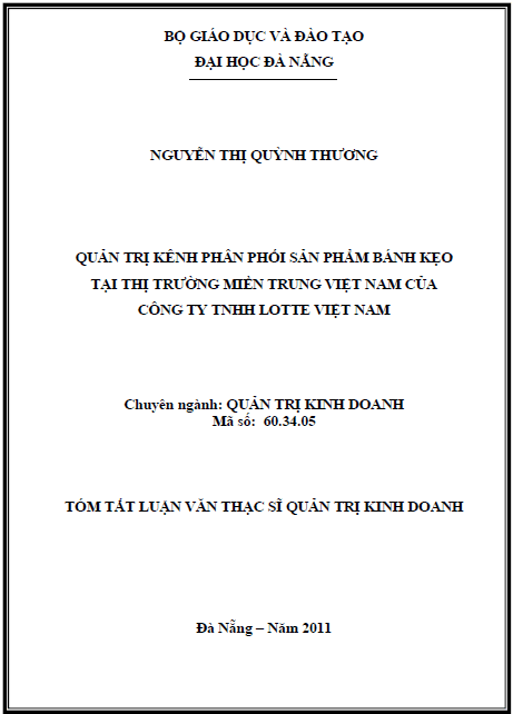 quan tri kenh phan phoi san pham banh keo tai thi truong mien trung viet nam cua cong ty tnhh lotte viet nam