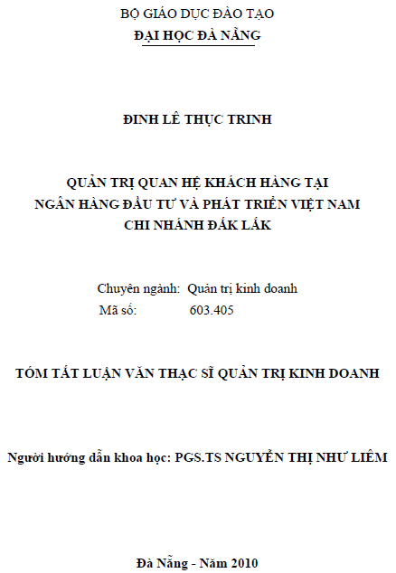 quan tri quan he khach hang tai ngan hang dau tu va phat trien viet nam chi nhanh dak lak