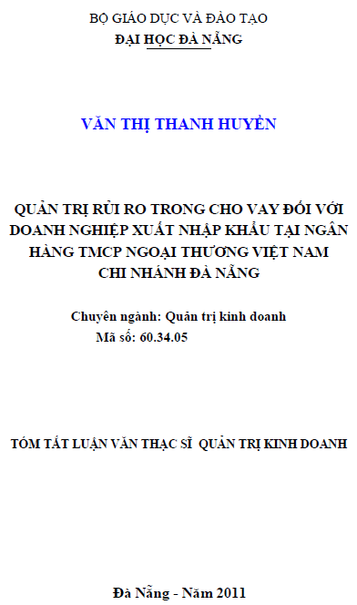 quan tri rui ro trong cho vay doi voi doanh nghiep xuat nhap khau tai ngan hang tmcp ngoai thuong viet nam chi nhanh da nang
