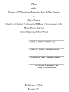 relaxation of pet orientation at temperatures below the glass transition
