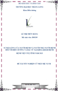 su hai long cua nguoi benh va nguoi nha nguoi benh doi voi dieu duong va bac si tai khoa kham benh benh vien tue tinh nam 2013
