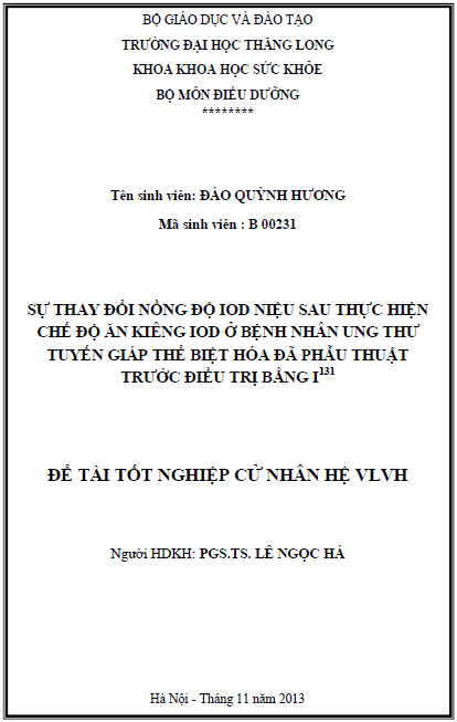 su thay doi nong do iod nieu sau thuc hien che do an kieng iod o benh nhan ung thu tuyen giap the biet hoa da phau thuat truoc dieu tri bang i131