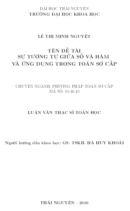 su tuong tu giua so va ham va ung dung trong toan so cap