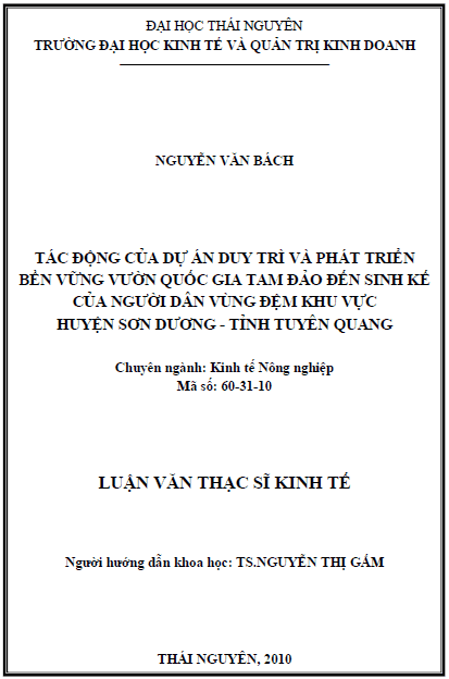 tac dong cua du an duy tri va phat trien ben vung vuon quoc gia tam dao den sinh ke cua nguoi dan vung dem khu vuc huyen son duong tinh tuyen quang