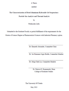 the characterization of dried aluminum hydroxide gel suspensions particle size analysis and thermal analysis