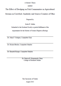 the effect of dredging on fish communities in agricultural streams in crawford sandusky and seneca counties of ohio