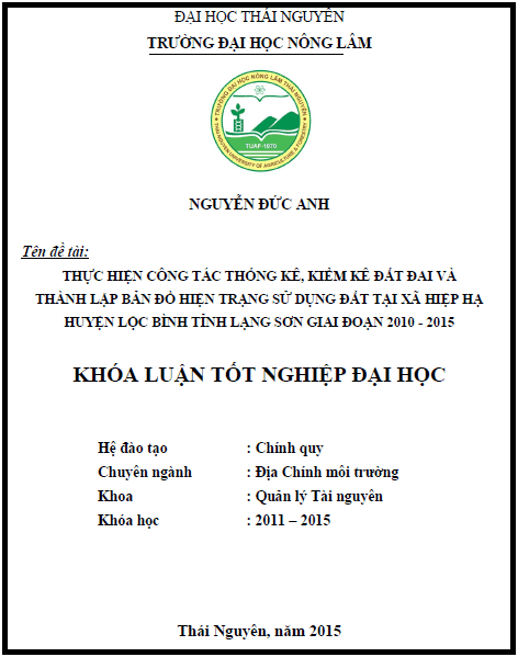 thuc hien cong tac thong ke kiem ke dat dai va thanh lap ban do hien trang su dung dat tai xa hiep ha huyen loc binh tinh lang son giai doan 2010 2015 1
