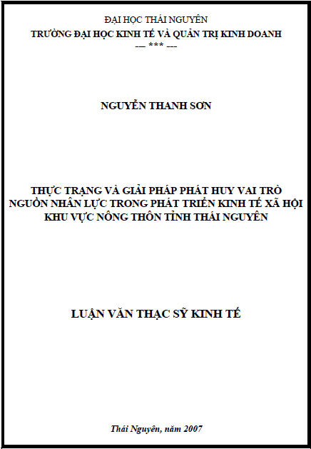 thuc trang va giai phap phat huy vai tro nguon nhan luc trong phat trien kinh te xa hoi khu vuc nong thon tinh thai nguyen