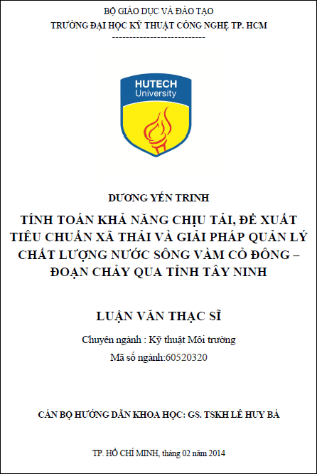 tinh toan kha nang chiu tai de xuat tieu chuan xa thai va giai phap quan ly chat luong nuoc song vam co dong doan chay qua tinh tay ninh
